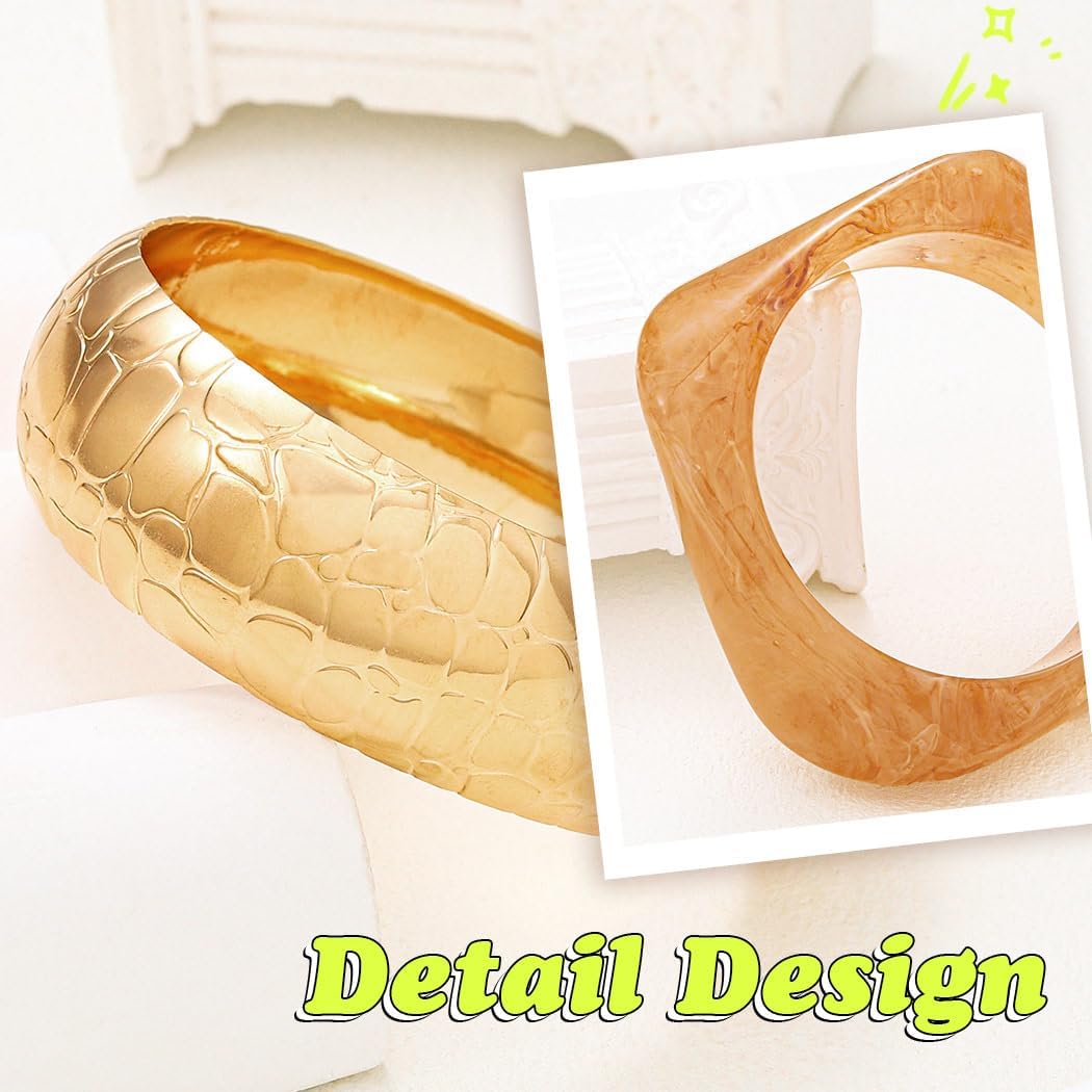 ACEDRE Chunky Acrylic Bangle Bracelet Gold Resin Statement Bangles Set for Women - Image 5