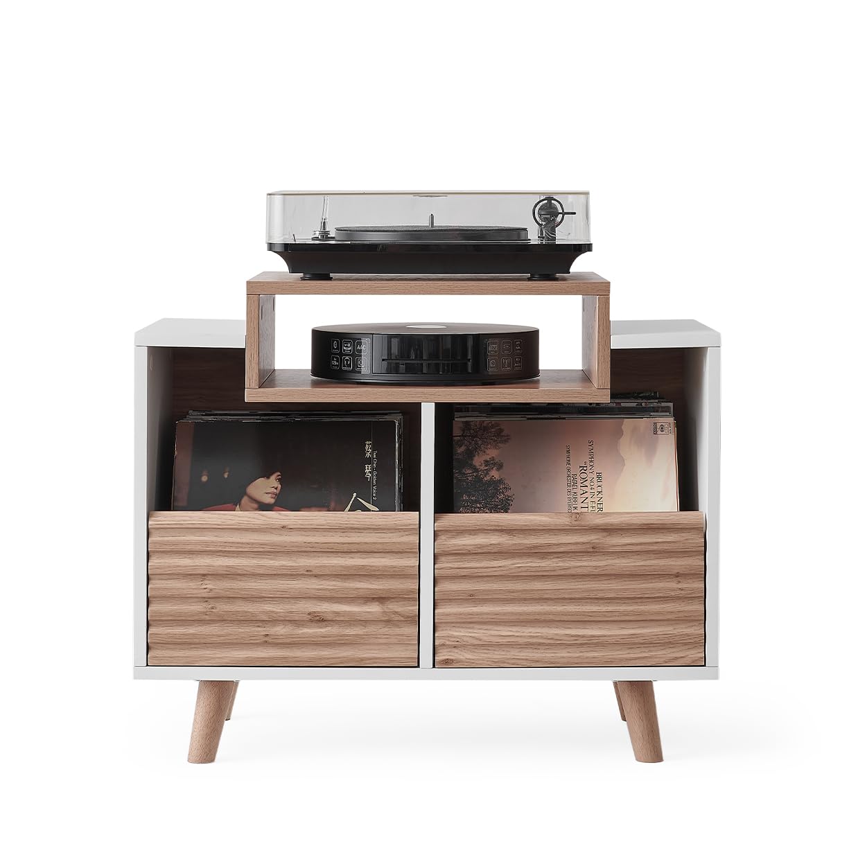 NorStone OSLO 800 Mobile in vinile per mobili in vinile – Elettronica Hifi – 2 cassetti portaoggetti – finitura bianco/rovere chiaro – 80 x 64 x 40 cm