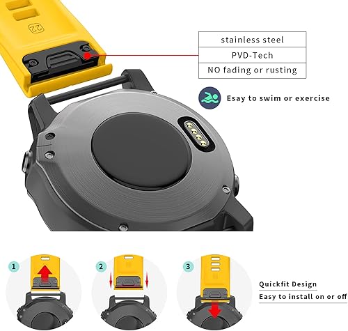 Miniatura 16 de Correa de reloj compatible con Garmin Fenix 5/Garmin Fenix 6 Watch Band, 0.866 in Quickfit Correa de reloj de repuesto para Garmin negro