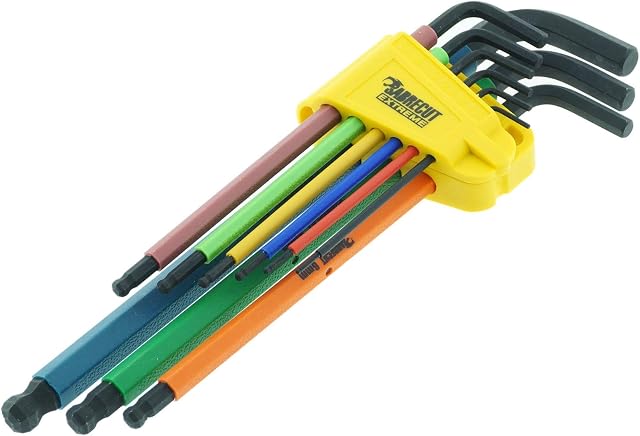 9 Piece SabreCut SCHEX009B Soft Grip Black Oxide Extra Long Hex, Hex Diamond (Hex Plus) Metric Allen Key Set with Colour Coding - 1.5mm - 10mm