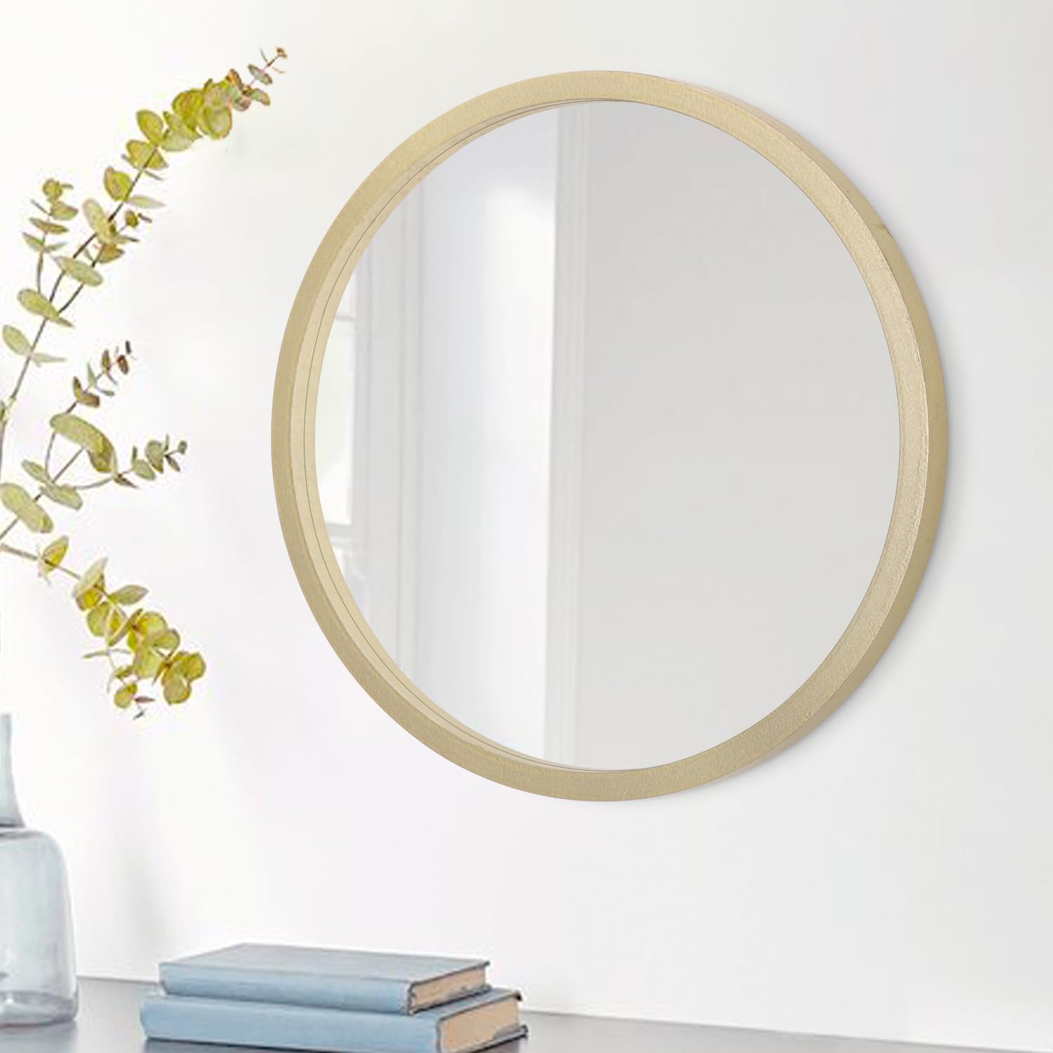 JJUUYOU Ronde wandspiegel, 40 cm, hangende ronde spiegel, grijze spiegel voor badkamer, metalen frame, spiegel voor slaapkamer, woonkamer of wanddecoratie