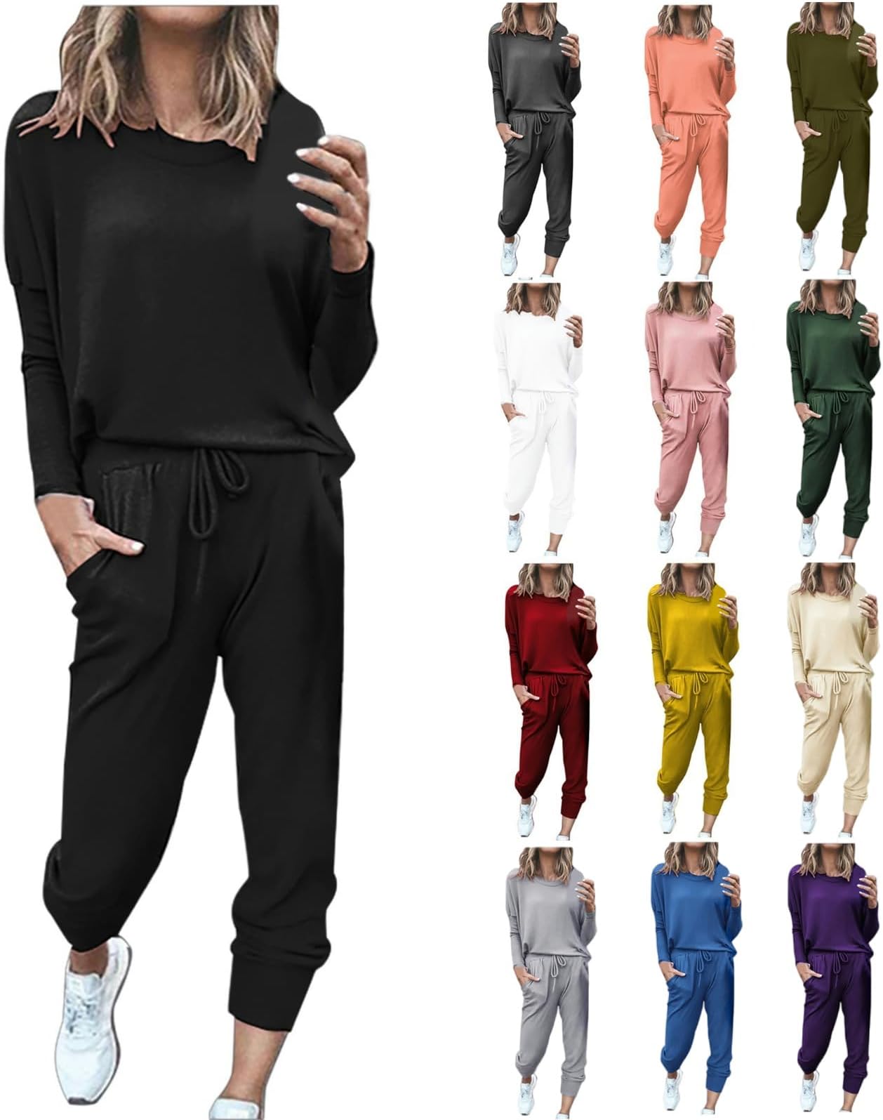 APIVOE Jogger Sets for Women 2 Piece Lounge Sets Fall Sweatshirt and Pants Sets 2 Piece Outfits Matching Two Piece Sweatsuits