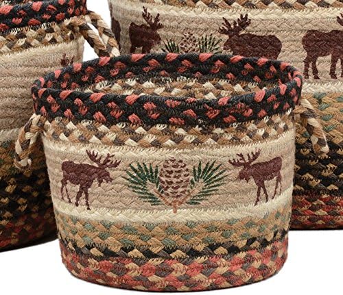 BLACK FOREST DECOR Moose & Pinecone Braided Utility Basket - Small, Jute, 9" Dia. x 6 1/2" H