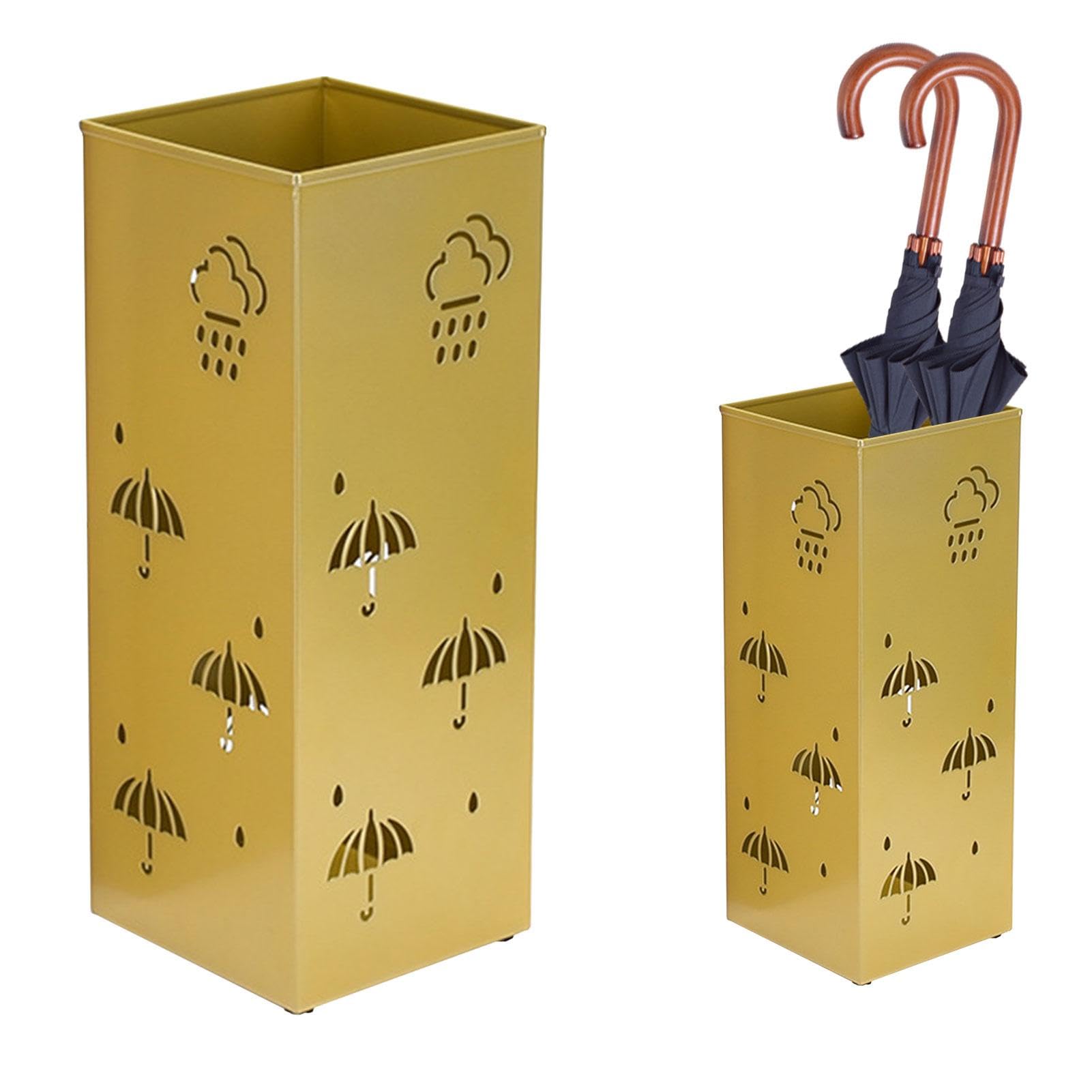 DFGHNBVC Square Metal Umbrella Stand | Stylish Hallway Holder | Multipurpose Walking Stick Nizer | Decorative Fur For Home Office Foyer,Gold