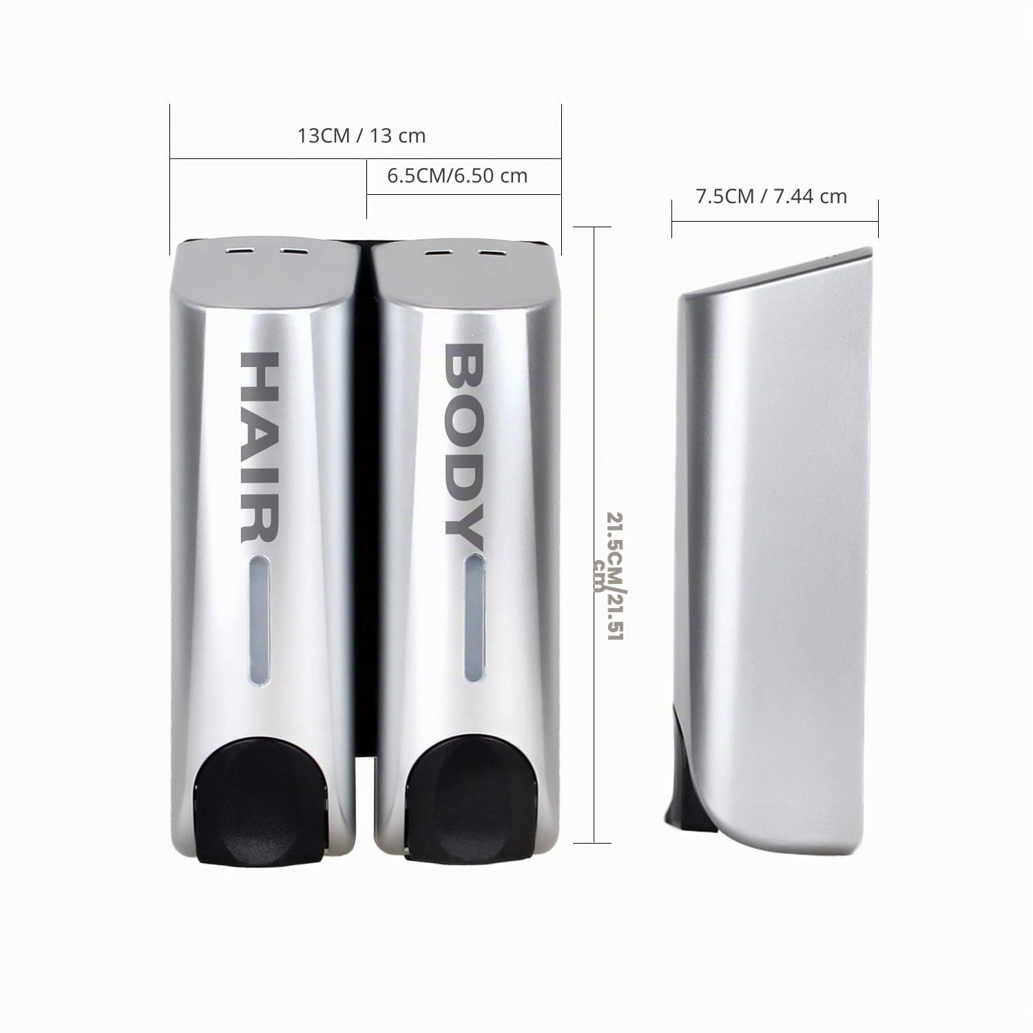 Lot de 2 distributeurs de Savon Mural, 350 ML pour Gel Douche, shampoing après-shampoing, à Fixation Murale, Support, argenté