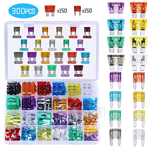 Fusibles Coche, Hospaop 300 PCS Medio Fusibles Coche Pequeño, Kit de Surtido de Fusibles para Coche, Barco,SUV(2A, 3A, 5A, 7.5A, 10A, 15A, 20A, 25A, 30A, 35A, 40A),con Extractor de Fusibles