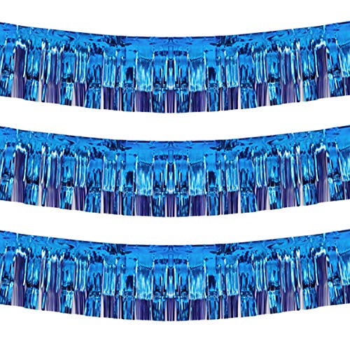 Image of Thick 10 Feet by 15 Inch Royal Blue Foil Fringe Garland - Pack of 3 | Shiny Metallic Tinsel Banner for Parade Floats, Bridal Shower, Wedding, Birthday, Christmas | Wall Hanging Drapes (3)