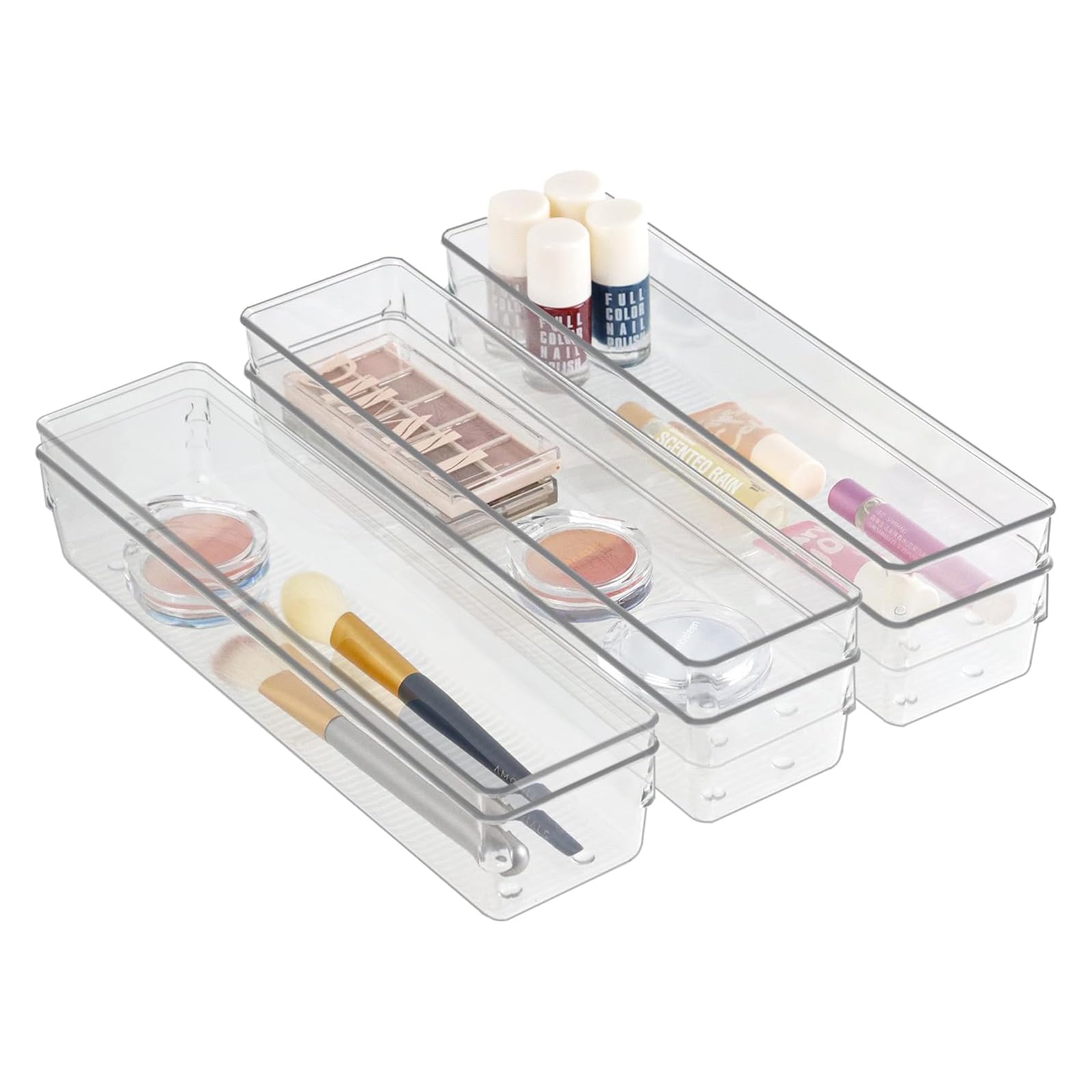 Kuber Industries 6 organizerów do przechowywania (8 x 40 cm) do kuchni i makijażu, taca do szuflad, wielofunkcyjny organizer na biurko, organizer na artykuły pa,