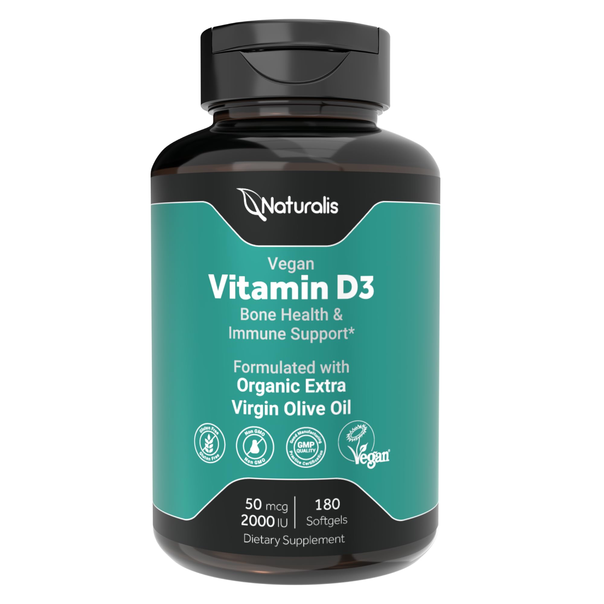 Naturalis Vegan D3 50mcg (2000IU) 180 Softgels | Bone & Immune Support* 180 Count (Pack of 1)