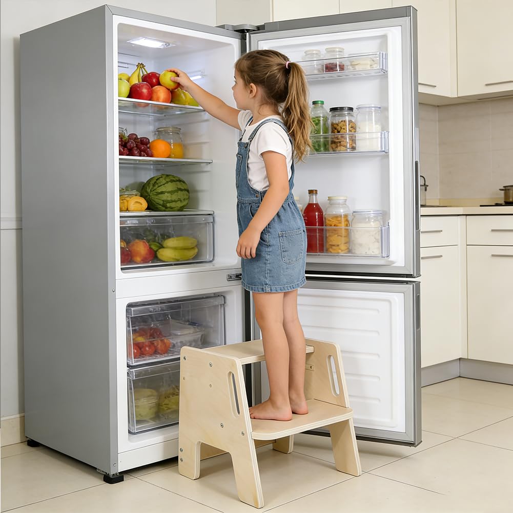 RANJIMA Taburete infantil de 2 niveles antideslizante de madera 100 kg para lavabo baño cocina