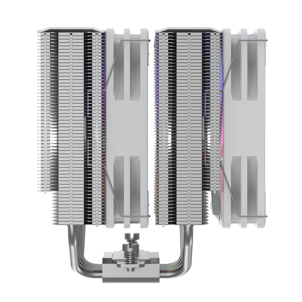 Titan RGB White Radiatore CPU, a doppia torre, 6 heatpipes in rame, 2 ventole PWM da 120 mm, illuminazione A-RGB, TDP 265 W, compatibile con Intel LGA 115X/1200/1700/1851 e AMD AM4/AM5