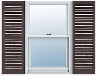 Exterior Solutions Standard Louver Exterior Vinyl Shutter, Sienna Brown (Pair), 15 Inch x 67 Inch