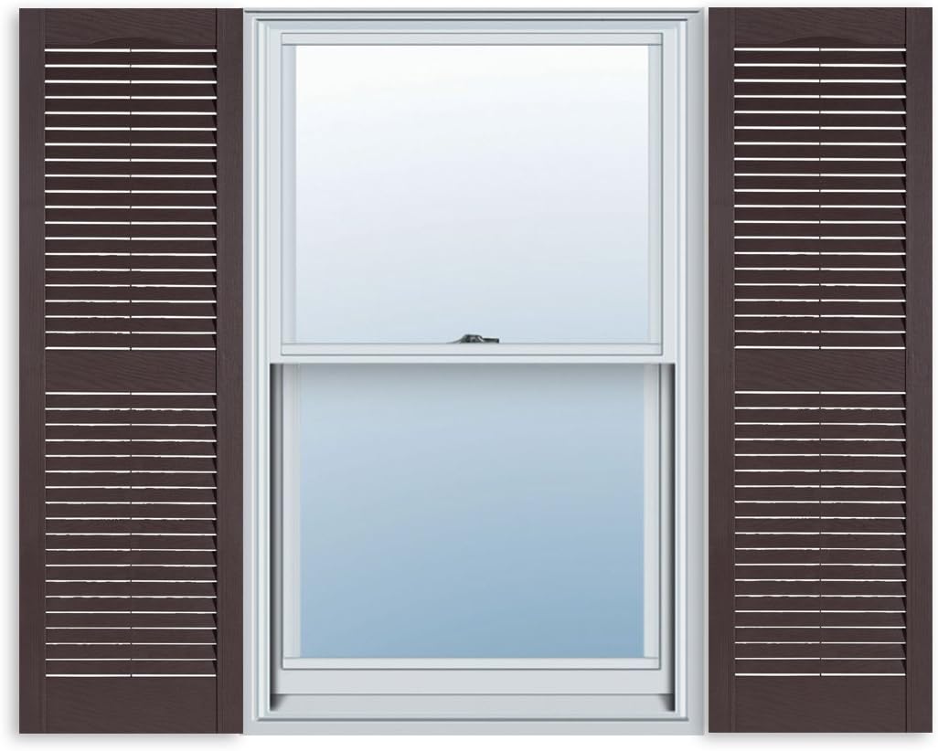 Exterior Solutions Standard Louver Exterior Vinyl Shutter, Sienna Brown (Pair), 15 Inch x 43 Inch