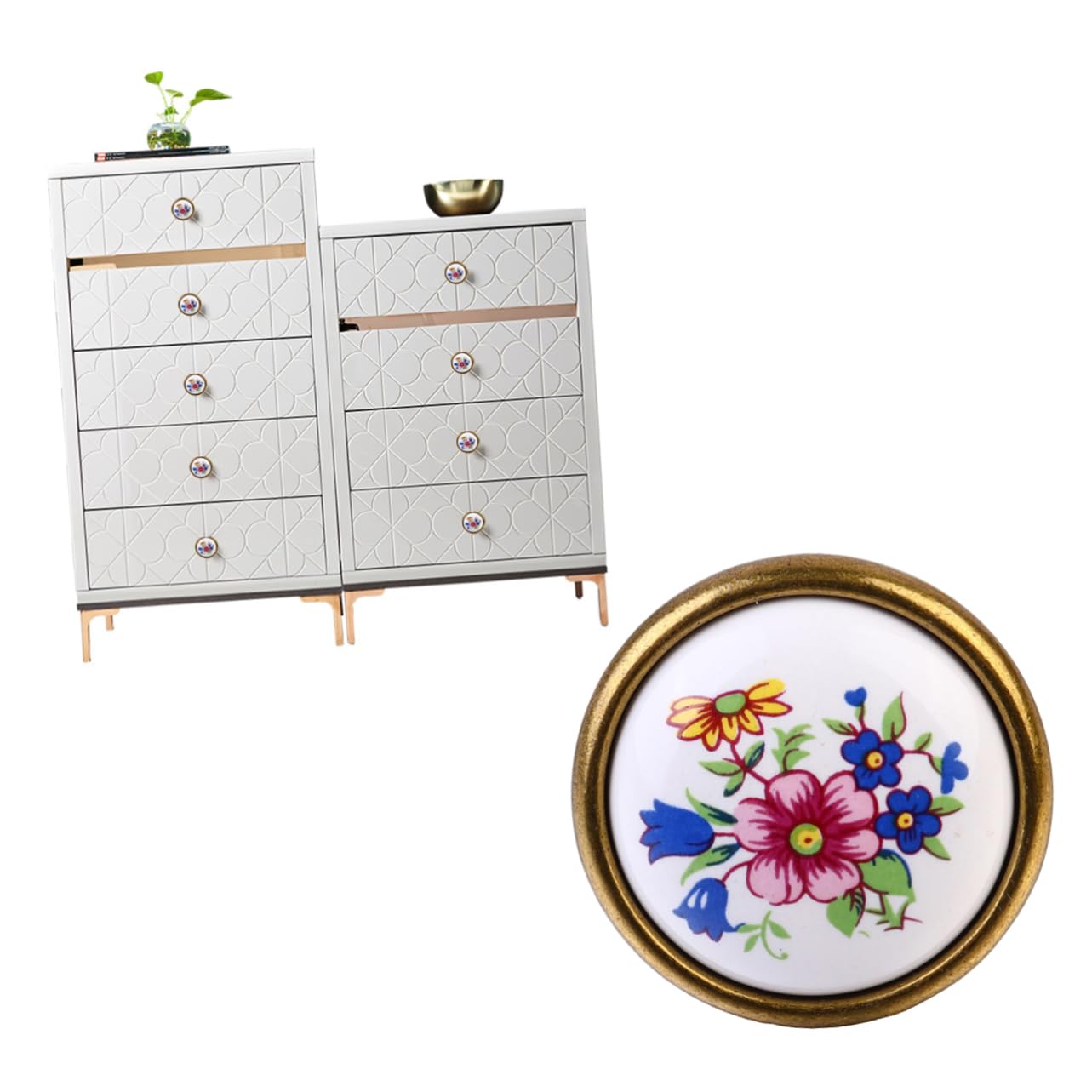 LIFKOME 2 Sätze Keramische Türknöpfe Mit Blumenmuster Ländlicher Stil Für Schränke Diy Möbelknöpfe Für Küchenschränke Und Kommoden 4 Stück * 2
