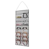 ANZORG Wall Hanging Headband Organizer Ribbon Hair Hoops Storage Hairbands Hair Accessory Holder with Clear Pockets (GREY-16 POCKETS)