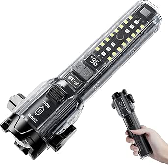 Car Safety Hammer Flashlight,Tactical Emergency Rescue Tool,Rechargeable LED High Lumens Flashlight,Car Window Glass Breaker and Seatbelt Cutter,Self Defense Multi-Function Torch