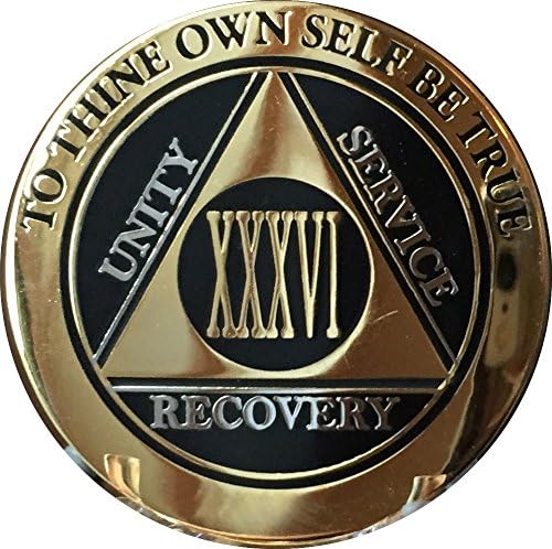 Miniatura 6 de RecoveryChip 36 años AA Medallón Elegante Oro Negro Plata Bi-Plated Alcohólicos Anónimos Chip
