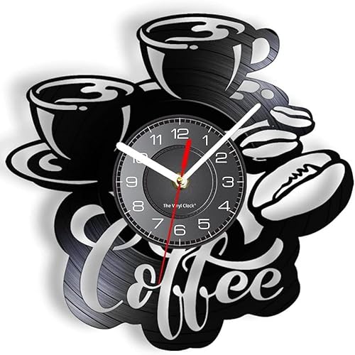 Smotly Horloge murale en vinyle, forme de café, cadeau pour amateurs de café, horloge adaptée à toute décoration.