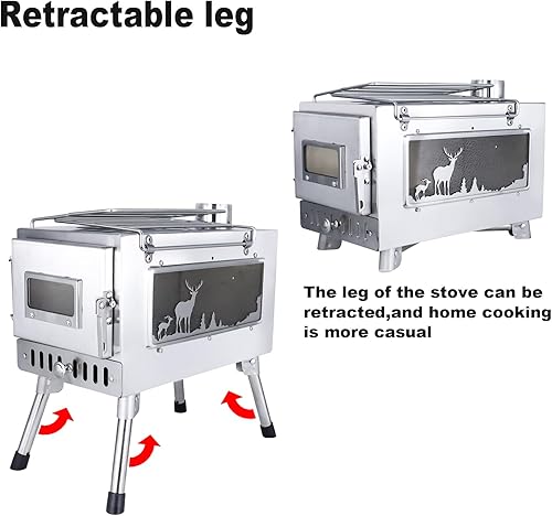 Miniatura 9 de Estufa de tienda de campaña al aire libre Estufa de camping portátil Estufa de acero inoxidable con tubo de chimenea para cocinar al aire libre