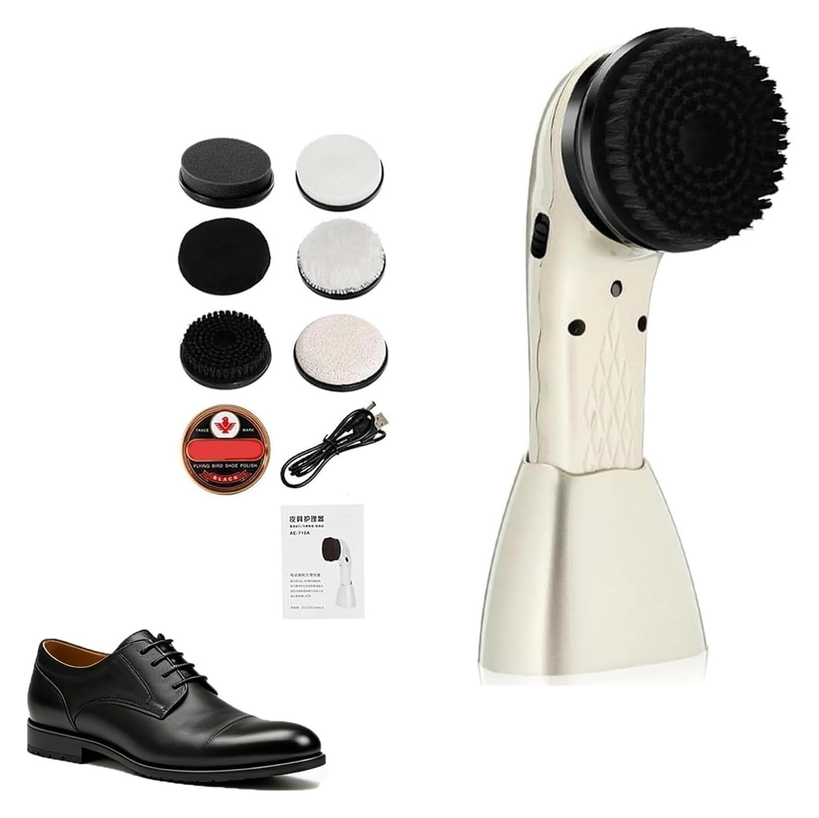 Multifunktionaler elektrischer Schuhputzer, 6 Bürstenköpfe, USB-Aufladung, tragbare Lederpflege, Staubentfernung und Zeitersparnis for die Familie, Gold