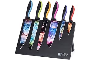 Chef's Vision Cosmos Knife Set Bundled with BEHOLD Free Standing Magnetic Holder Black