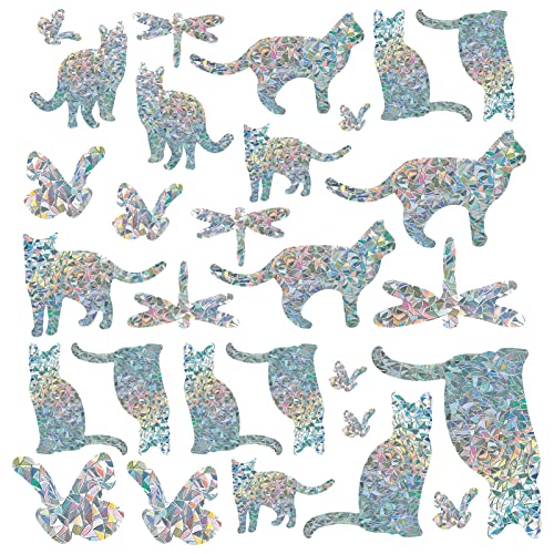 Gorgecraft 29Pcs Cat Window Clings Rainbow Window Glass Decals For Birds Strike Non Adhesive Vinyl Film Home Decorations Sliding Doors #TOP22