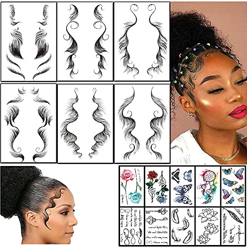 Monika, Baby Hair Tattoo Sticker,6 Styles Popular Waterproof Fake Fringe Edge Stickers, Novelty Wig Natural Fashion Look Beauty DIY Curler For Women Girls and 10 Sheets16 in 1)