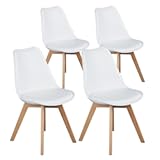 OLIXIS Dining Chairs Set of 4 Kitchen Mid-Century Modern Chairs with Wood Legs and PU Leather Cushion for Living Room Bedroom Outdoor Lounge&comma; White