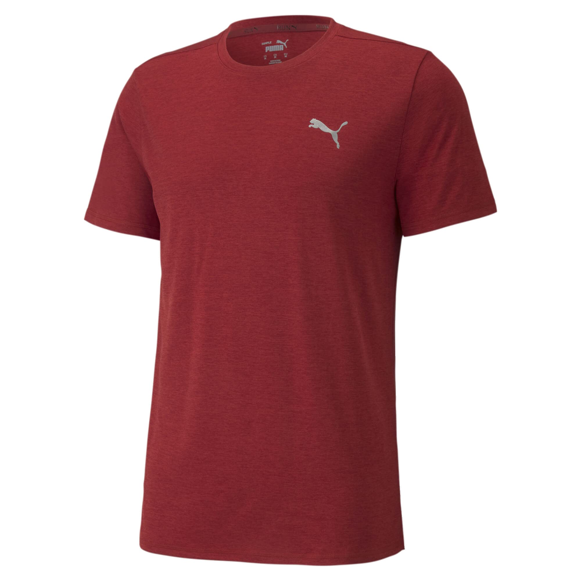 Puma Men Polyester Run Favorite Heather Ss Regular Fit Tee M (52187922, X-Small), Red