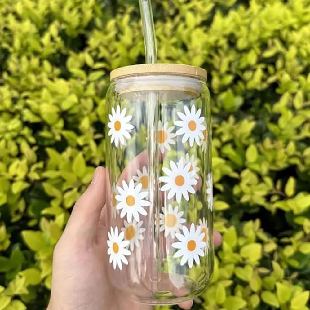 Set Di 4 Bicchieri In Vetro Con Coperchio In Bambù E Cannucce, Ideali Per Caffè Freddo, Tè Bubble, Cocktail E Birra, 16oz, Regalo Perfetto Per La Casa - 3