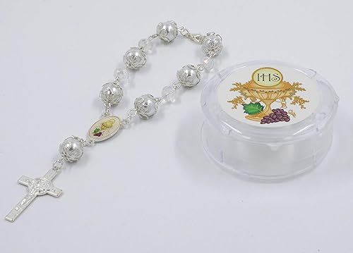 Miniatura 2 de MTT Rosario con cuentas de primera comunión para fiesta, con cuentas de crucifijo cristiano católico, cruz y perlas, recuerdo para primera, regalo