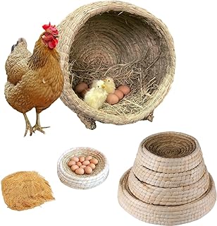 Chicken Nesting Boxes for Laying Eggs Chicken Nesting Pads Handwoven Woven Flat Base Straw Can-Shaped Hatching Nest for Parrot,Pigeon,Rabbits,Hamster (Shaped Hatching Nest)