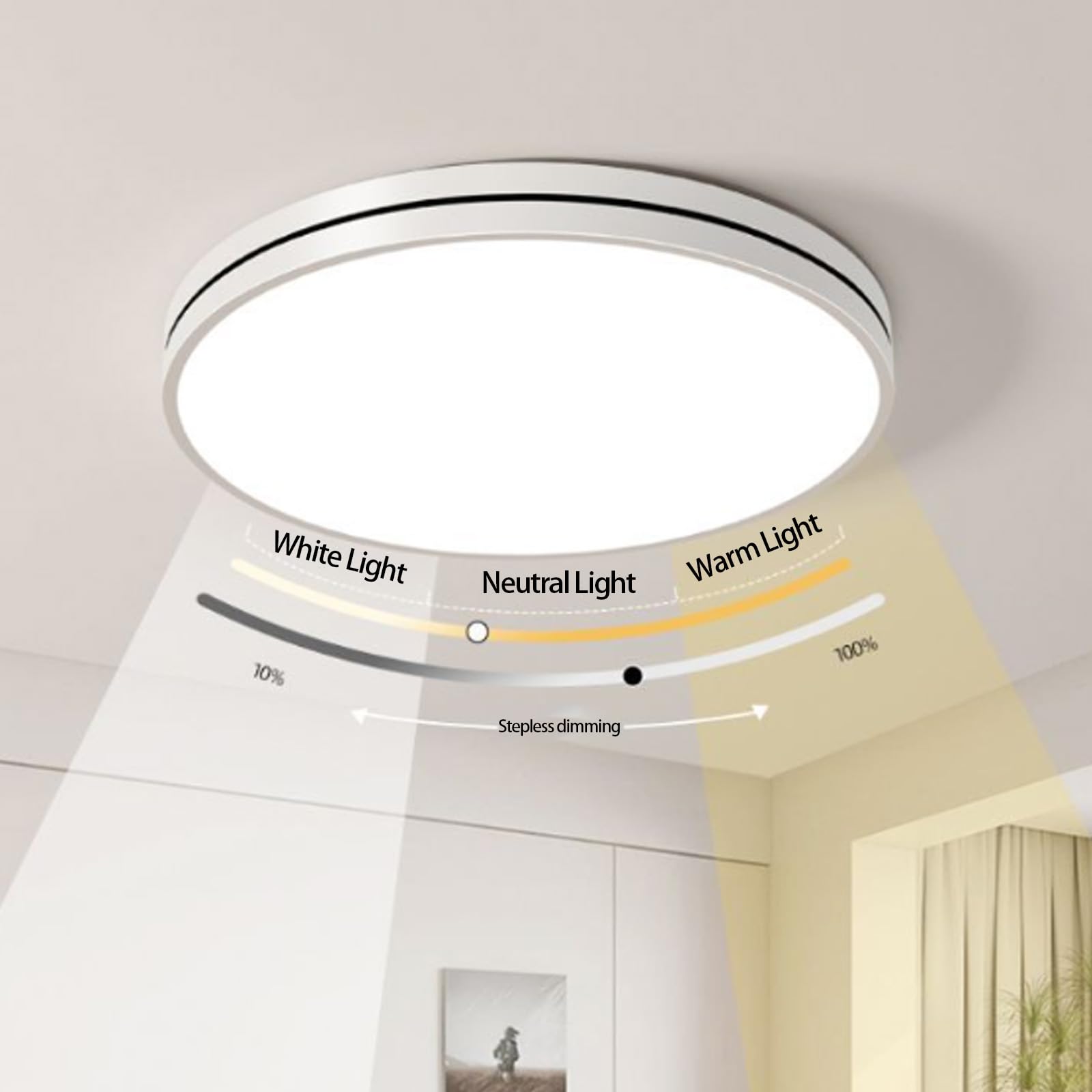 Okrągła lampa sufitowa LED z pilotem zdalnego sterowania, ściemniana 2700K-6500K, akrylowe/żelazne oświetlenie sufitowe, nowoczesny geometryczny design do łazienki i salonu