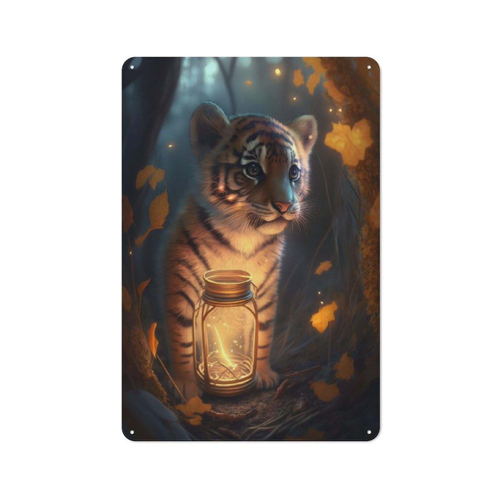 Junmoney Tiger Cub Glow Retro Metal Sign 30X20cm Featuring For Bar Or Restaurant, For Bar Decor Enthusiasts