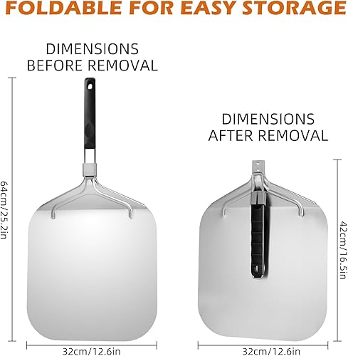Miniatura 5 de MANJIA Pala de pizza de 12 pulgadas, juego de paletas de pizza con cortador (12 x 16 pulgadas) de metal con mango plegable, espátula de pizza para