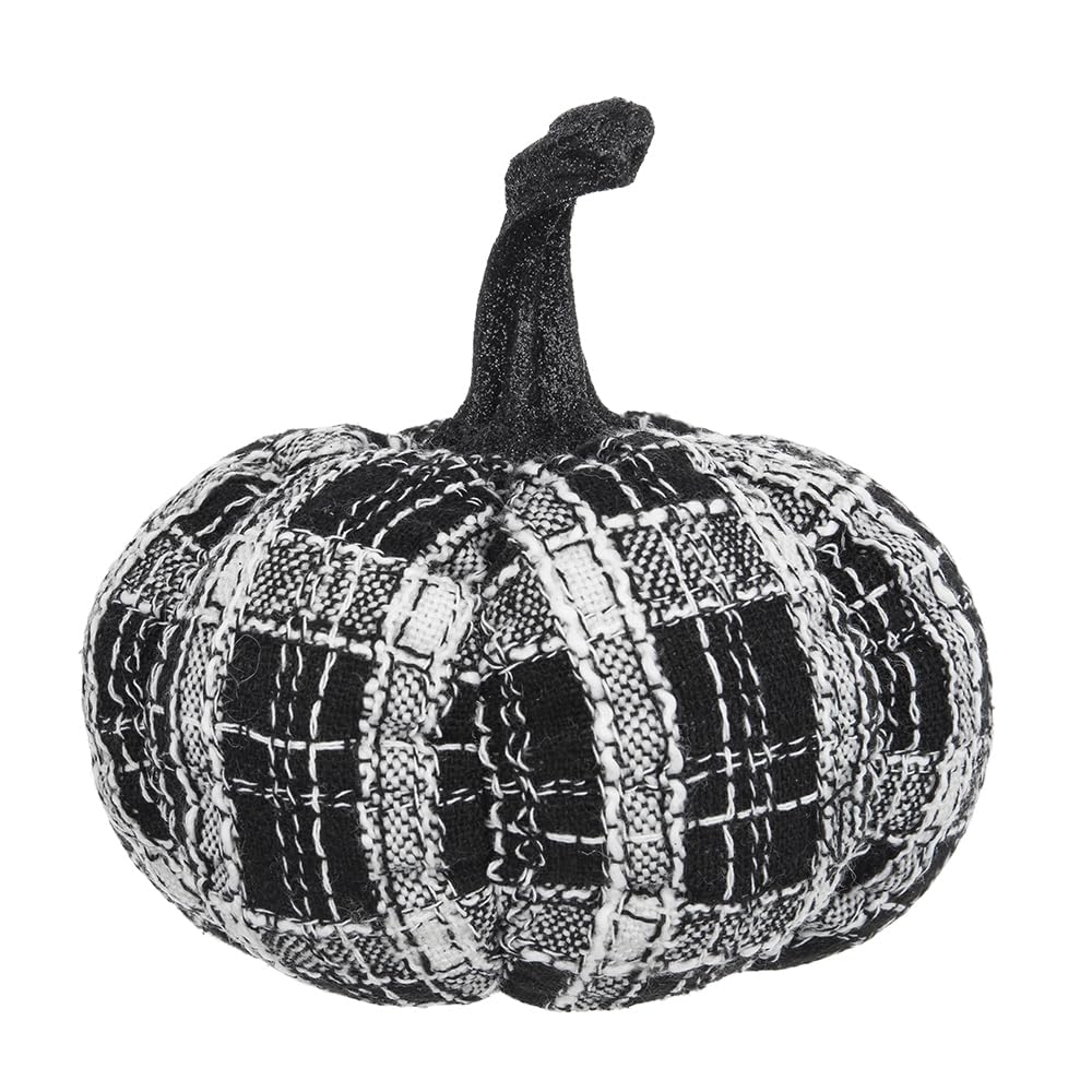 aphrophina Fabric Light Black White Plaid Pumpkin for Holiday Decor, Rustic Design, 7x7x7 Inches