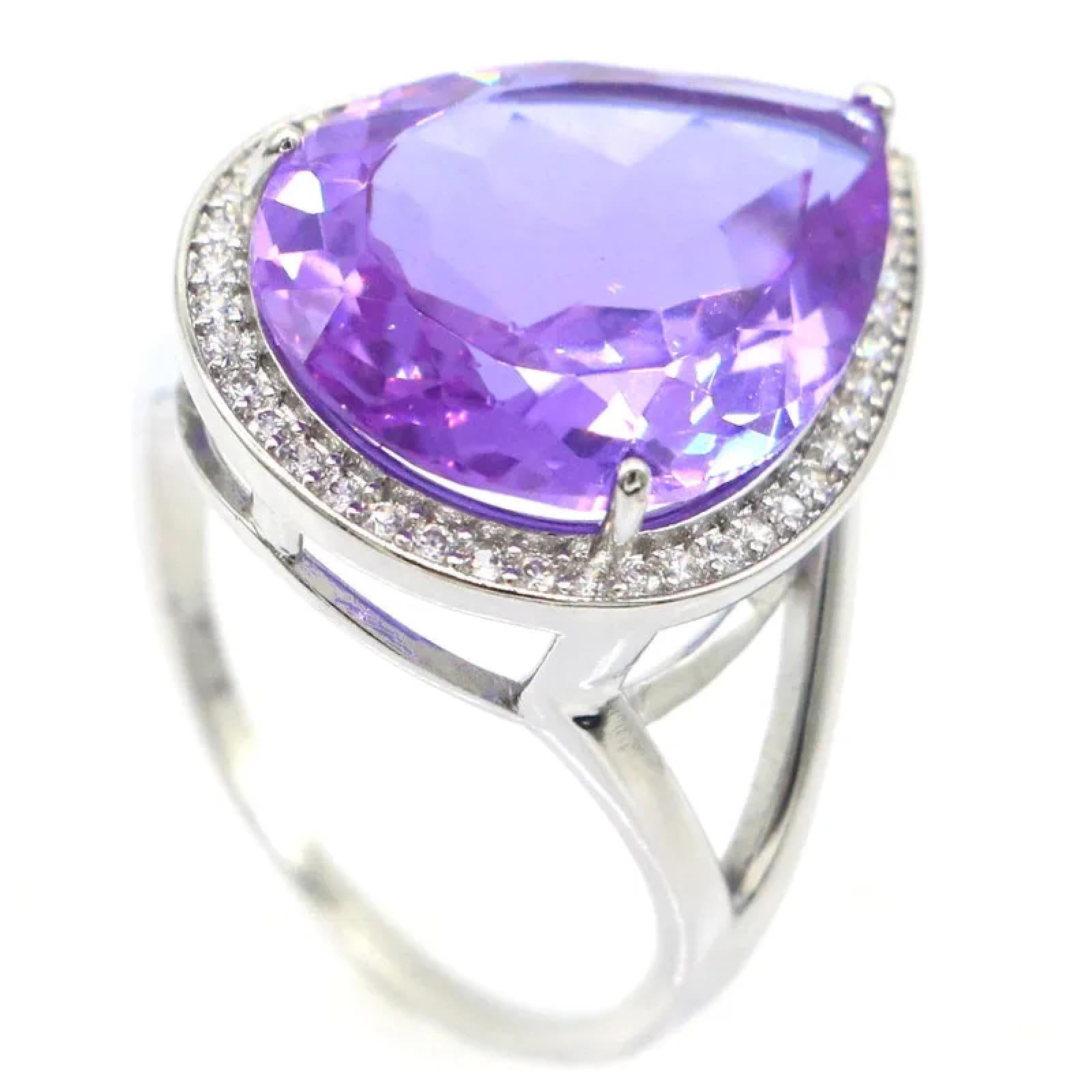 Anello Anelli Gioielli Donna Uomo Accattivanti Anelli di Fidanzamento in Argento con Zirconi Bianchi E Topazio Alessandrite Che Cambiano Colore, 20 X 15 Mm, 7 Zultanite