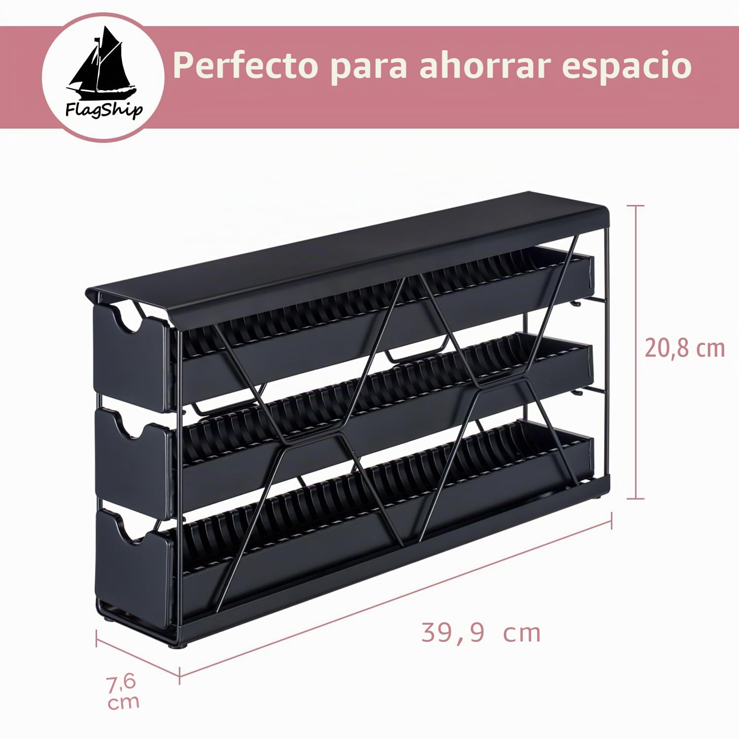 FlagShip Soporte para cápsulas Nespresso de 3 niveles y organizador de cápsulas de café Vertuo, almacenamiento de metal negro que ahorra espacio con capacidad para más de 30 cápsulas, se adapta a