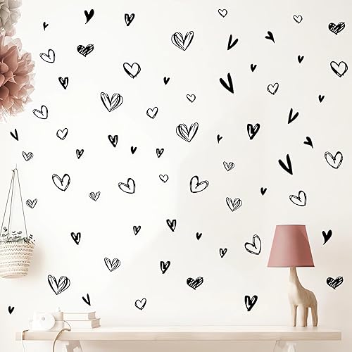 62 calcomanías de pared con gráficos de corazón de amor negro, calcomanías de pared de amor romántico de sacinora San Valentín, vinilo extraíble