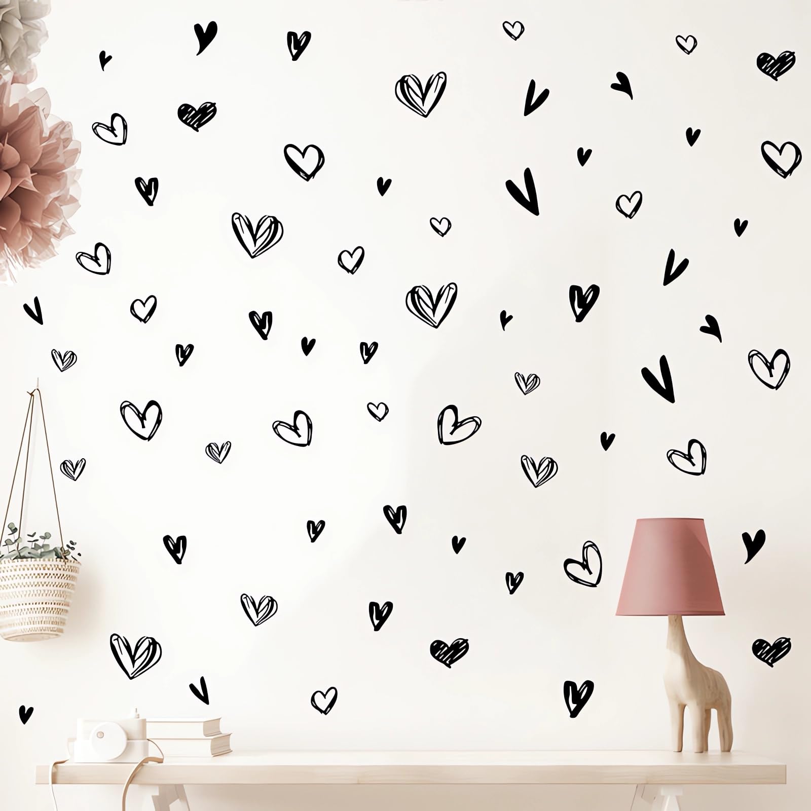 62 Pcs Black Love Heart Graphics Wall Stickers, sacinora Valentine Romantic Love Wall Decals Removable Vinyl Peel and Stick for Valentine's Day Anniversary Living Room Bedroom Art Home Decorations