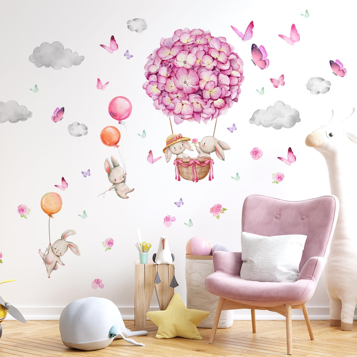 HunicandIU Graz Design - Adesivo da parete con coniglio, rimovibile, per cameretta dei bambini, motivo coniglietto, decorazione per camera dei bambini, per camera da letto, finestra