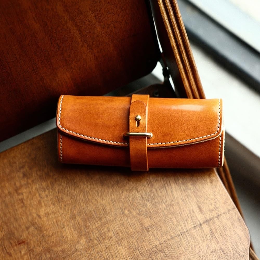 Skórzane etui na okulary, przenośne etui na okulary przeciwsłoneczne odporne na ściskanie, wąskie etui dla kobiet mężczyzn, retro minimalistyczny, ręcznie robiony uchwyt na okulary przeciwsłoneczne (