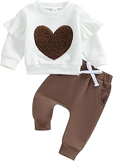 HodJIU - Conjunto de ropa para bebé, niña, diseño de corazón, sudadera, manga larga y pantalones de correr, 2 unidades, tr...