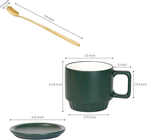 Miniatura 3 de Juego de tazas de café apilables de porcelana de 4 a 11.5 onzas con platillos, cucharas y soporte de metal, tazas de té de cerámica con estante,