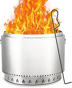 27" Smokeless Fire Pit with Air Switch, Wood Burning Portable Stainless Steel Outdoor Firepit with Fixed Stand & Stove Hook, Ash Pan, for Camping Backyard Patio Picnic, H: 20 in, 33 lbs