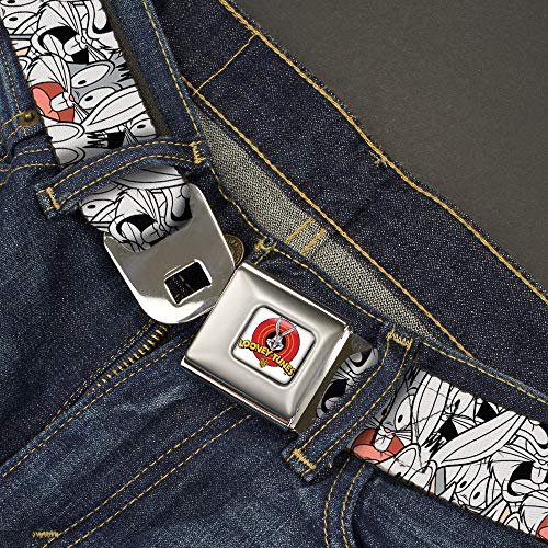 Looney Tunes Belt, Seatbelt Buckle Belt, Bugs Bunny Expressions Stacked White Black Gray, Adjustable2