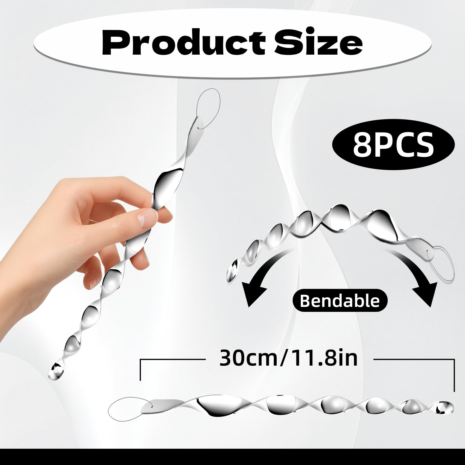 12 Pack Silver Spiral Bird Repellent Reflective Scare Rods, Hanging Plastic Rod Bird Deterrent Device, Glossy Finish Wind Spinner Scare Animals Away Outside Patio Lawn Garden Trees Decorations