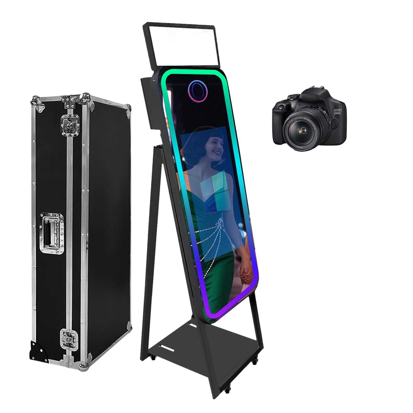 Cabina fotografica a specchio magico da 101,2 cm, con luce di riempimento e touch screen, mini PC integrato, luce RGB e condivisione, per eventi, feste, matrimoni, noleggio (nero, macchina+fotocamera)