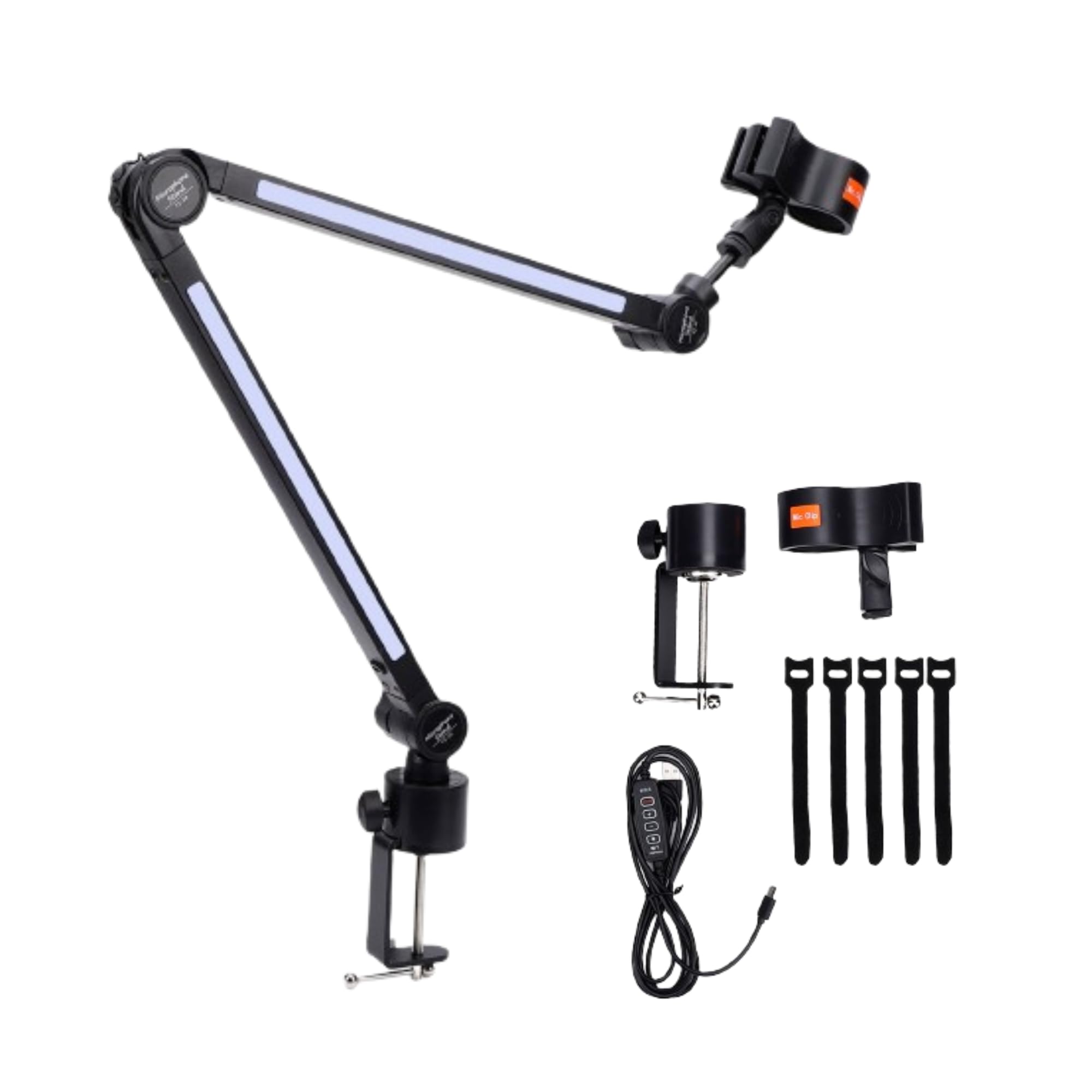 Lazmin112 Bras De Microphone à Perche Avec Pince En C, Angle Réglable 190°, Capacité De Charge 2 Kg, Vis d'Adaptation 3/8" à 5/8", Antidérapant, Pour Microphone, Vidéo, Streaming