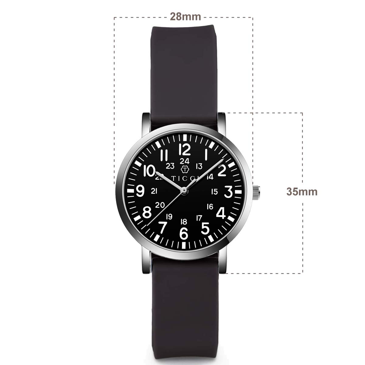 TICCI Damen Petite Armbanduhr für Mediziner Leicht zu Lesen Kleines Gesicht Silikon Band Sekundenzeiger Militär Zeit für Krankenschwestern Ärzte Studenten, Schwarzes Band, schwarzes Zifferblatt-2,